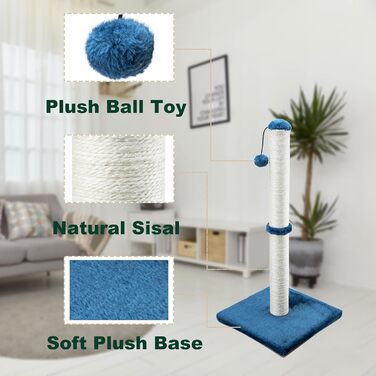Дім-подвір'я для котів Dimaka, 74 см, з сизалевого мотузка та м'якого плюшевого покриття (Блакитний)