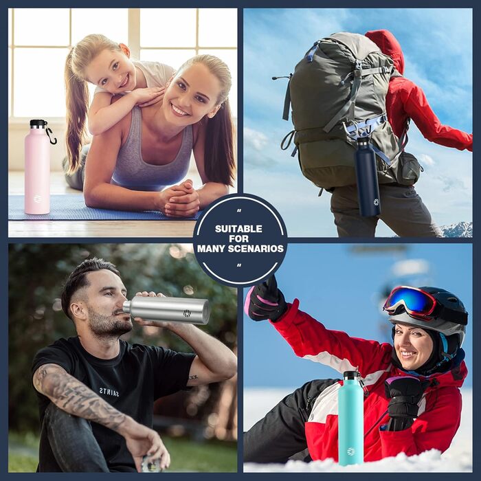 FEIJIAN FJbottle 316 Stainless Steel Vacuum-Insulated Water Bottle 750ml/1000ml with Carabiner, BPA-Free Bottles, Leak-Proof Sports Bottle for Sports, Work, and Travel