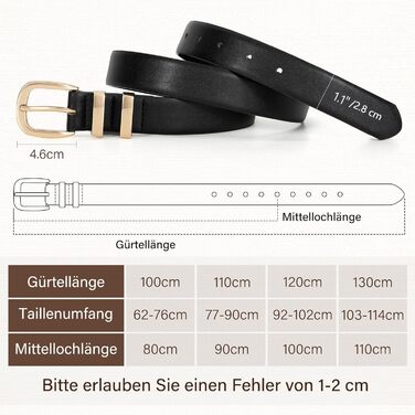 Жіночі шкіряні ремені WERFORU (3 шт.) для джинсів: чорний, коричневий, бежевий з металевою пряжкою, обхват талії 91-102 см