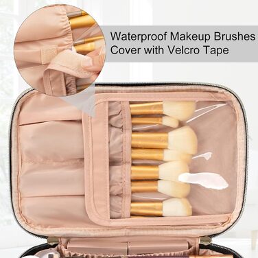 Жіноча косметичка для подорожей, водонепроникна, з відділенням для пензликів, з PU шкіри, велика, органайзер, косметичка для макіяжу (Хвилястий зелений, Елегантний чорний)