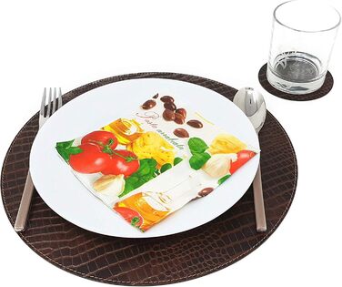 Nikalaz Placemats and Coasters made from Recycled Leather, Table Sets, 2 Pieces Table Mats, Placemats 33 cm (Crocodile Embossing)