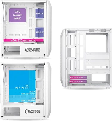 Корпус для ПК EMPIRE GAMING Diamond Gamer ARGB середнього розміру ATX з фасадом з алмазного плексигласу та скляною бічною панеллю, 4 вентилятори 120 мм RGB адресуємими (Ruby W)