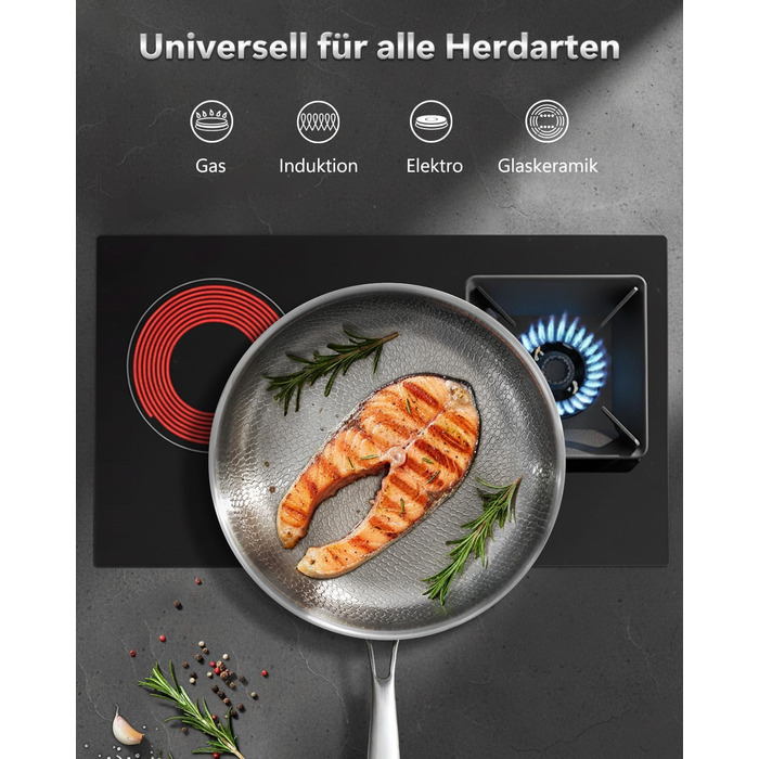 Сковорода з нержавіючої сталі 30 см Titan, з кришкою, для індукційних плит, 18/10, підходить для духовки та посудомийної машини