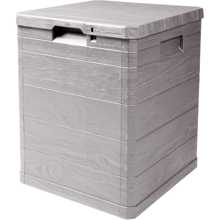 Скриня для зберігання Ondis24 Madera Mini 90 л, дерев'яна текстура, з можливістю замикання, теплий сірий колір, бокс для подушок