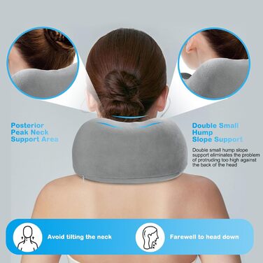 Подушка для шиї у літак: Memory Foam, регульована, компактна, з чохлом для зберігання, навушниками та маскою для сну (сіра)