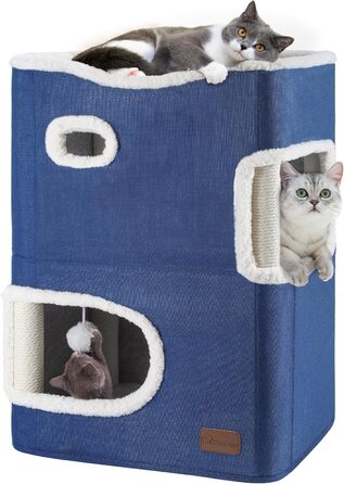 YITAHOME Cat House Indoor, Cat Bed for Indoor Cats, Cat Tunnel, Cat Cave, Small Scratching Post, Cat Furniture, Cat Bed Cave, cat caves, Cat Beds (Blue, Without Platform)