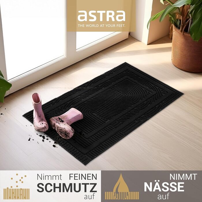 Придверний килимок Astra 40x60 см, протиковзний та вологостійкий килим для входу та балкона, чорний