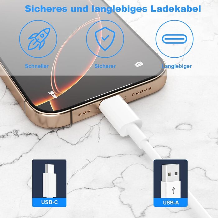 Кабель USB Type-C 1м + 2м (2 шт.) для iPhone, Galaxy, iPad - білий