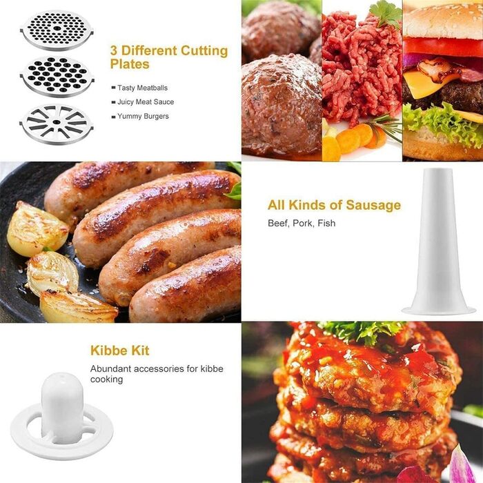 М'ясорубка електрична 800W з насадками для ковбас, нержавіюча сталь, чорна - багатофункціональний кухонний комбайн