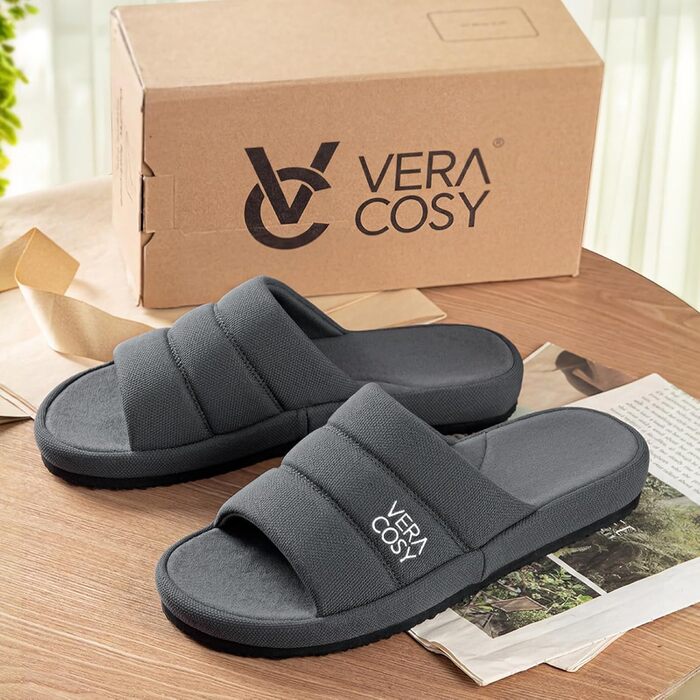 Чоловічі відкриті тапочки VeraCosy з кукурудзяного трикотажу та піни Memory Foam, антиковзким дном, розмір 44/45 EU, сірі