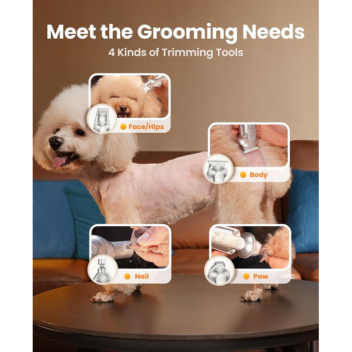Schermaschine для собак та котів oneisall 4-в-1: стрижка, триммінг, шліфування кігтів. 2000mAh, IPX7, до 7000RPM