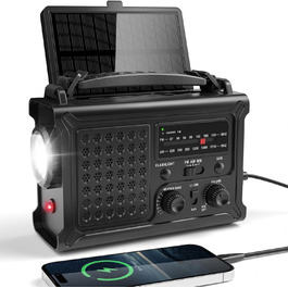 Сонячне радіо з ручним генератором 12000mAh, портативний приймач світу, радіо для надзвичайних ситуацій з AM/FM, сонячна панель 8500мм², Powerbank, ліхтарик та світло для читання, чорний