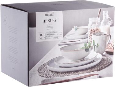 Набір посуду BUTLERS Atlantis для 4 осіб (12 предметів) | Тарілки, миски, чашки | Кераміка, градієнт кольору, бохо-стиль | Мікрохвильова піч та посудомийна машина | Сірий колір