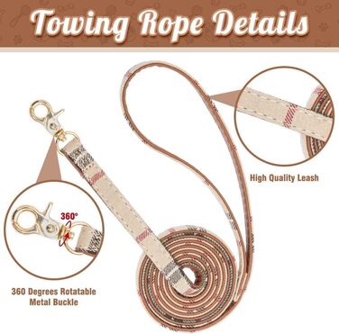 Набір аксесуарів для собак ExPawlorer: нашийник у клітинку з краваткою, рушник на шию, нашийник з дзвіночком та поводок, антизаплутування, регульований, бежевий, X-Small