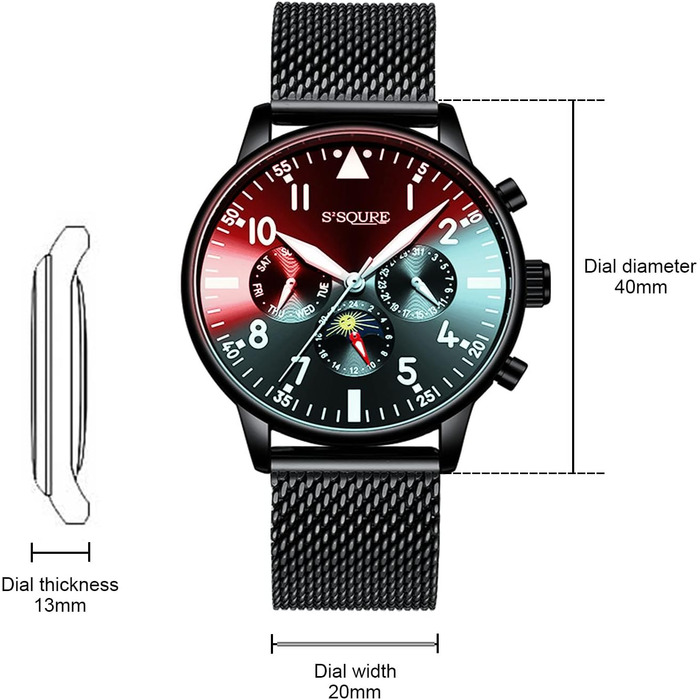 Чоловічий годинник, автоматичний механічний, чорний аналоговий, з датою, з нержавіючої сталі. Ремінець S-подібний, спортивний годинник, подарунок