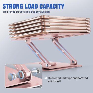 Adjustable Laptop Stand for Desk - 360° Rotating Base, Foldable & Portable - Fits 10-17 inch Laptops (Rose Gold)