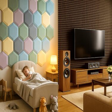 Акустичні панелі для шумоізоляції 30x30x5 см, набір 6 шт. (Сірий) — Професійні звукопоглинаючі панелі для студії, подкастів, дому та офісу з клейкою стрічкою