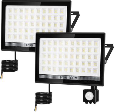 NATPOW Spotlight with Motion Sensor Outdoor, 100W LED Floodlight with IP66 Waterproof 6000K Super Bright Spotlight Outdoor Floodlight for Garden Garage Sports Field Backyard (2 Pack)