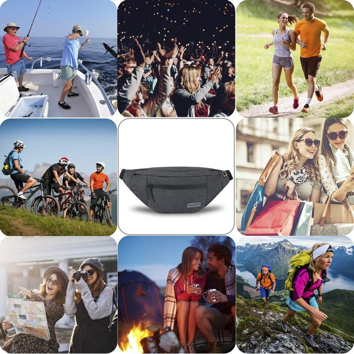 Чоловіча/жіноча поясна сумка MAXTOP для активного відпочинку: водонепроникна, для бігу, кемпінгу, тренувань. Колір: темно-сірий, розмір L