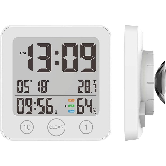 infactory Bathroom Radio Clock: Digital Bathroom Radio Wall Clock with Thermometer, Aluminum, Suction Cups, IP24 (Bathroom Radio Clock Digital, Clock, Gift Ideas) (1 piece, square)