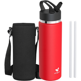 AORIN Stainless Steel Water Bottle, 500ml/750ml/1L Leak-Proof Water Bottle with Straw, BPA-Free Drinking Bottle for Kids, Vacuum Insulated Thermos for Sports, School, Fitness, Outdoor (750 ml, Red)
