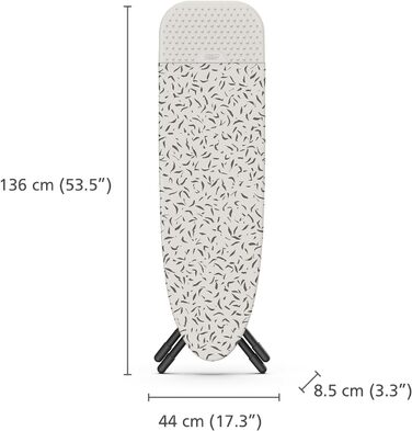 Гладильна дошка Joseph Joseph Glide 135 x 45 см з регулюванням висоти та стійкою до нагрівання платформою для прасування, зручне зберігання, 4-шаровий бавовняний чохол (Plus, Ecru, 130 см)