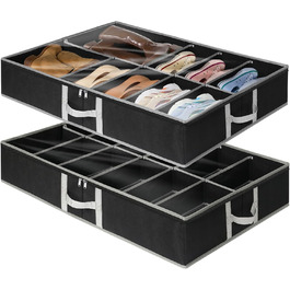 2 Under-Bed Shoe Organizers (24 Pairs), Foldable Under-Bed Storage Box Shoe Organizer, Adjustable Velcro Closure Shoe Storage Under Bed with Bottom Support & 3 Sturdy Handles
