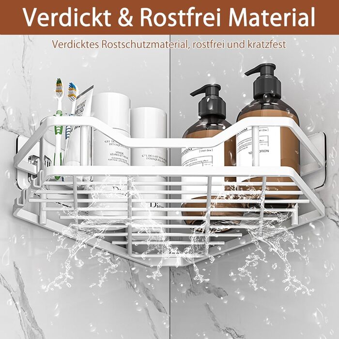 Поличка для душу без свердління, кутова, 2 шт., органайзер для ванної кімнати з 4 гачками, чорний. Підставка для шампуню та аксесуарів для душу