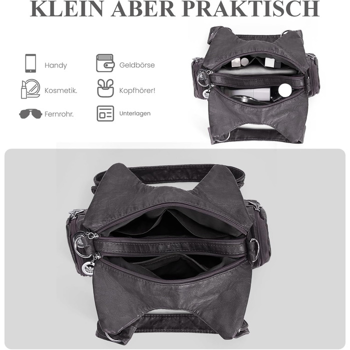 Сумка жіноча TIAASTAP Klein City Bag вінтажна сіра шкіряна через плече, хобо, з багатьма відділеннями