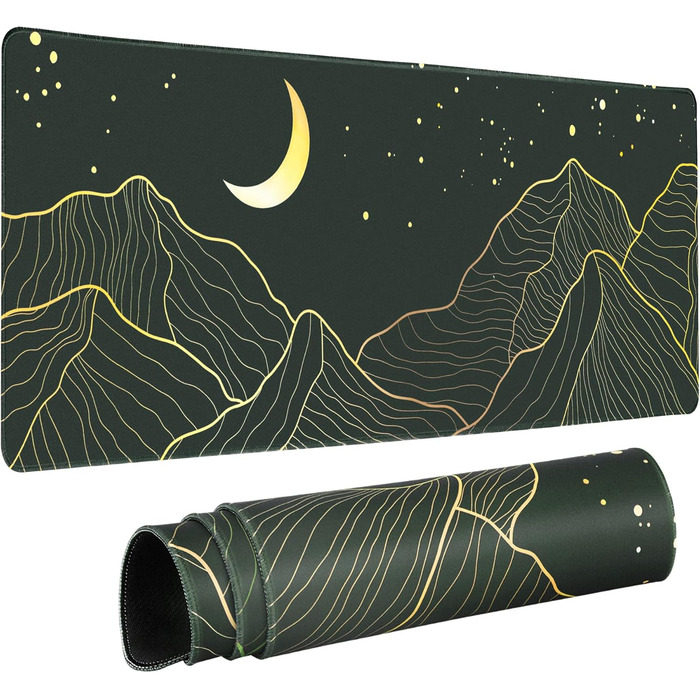 HAUTOCO Килимок для миші ігровий XXL 800x300 мм, чорний, з абстрактним дизайном (Гора та Місяць)