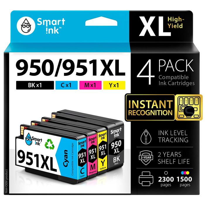 Комплект картриджів Smart Ink для HP 950XL та 951XL (чорний, блакитний, пурпуровий, жовтий) для принтерів HP Officejet Pro 8100, 8600, 8615, 8616, 8620, 8640, висока ємність