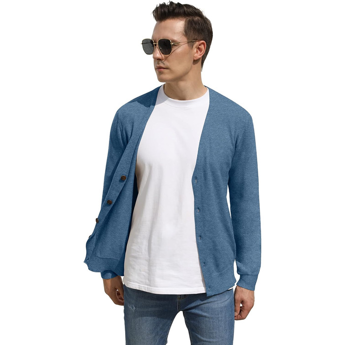 Чоловічий кардиган Hisir з V-подібним вирізом, легкий, елегантний, зимовий, класичний, з ґудзиками, синій, розмір L