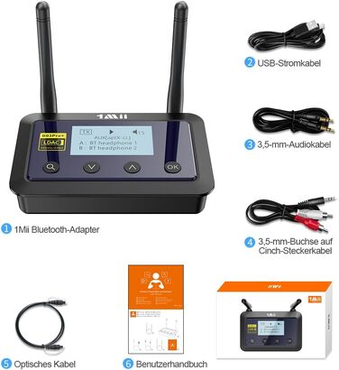 HiFi Bluetooth адаптер 1Mii B03Pro+ (Трансмітер та Ресивер) з підтримкою LDAC для телевізора та стереосистем