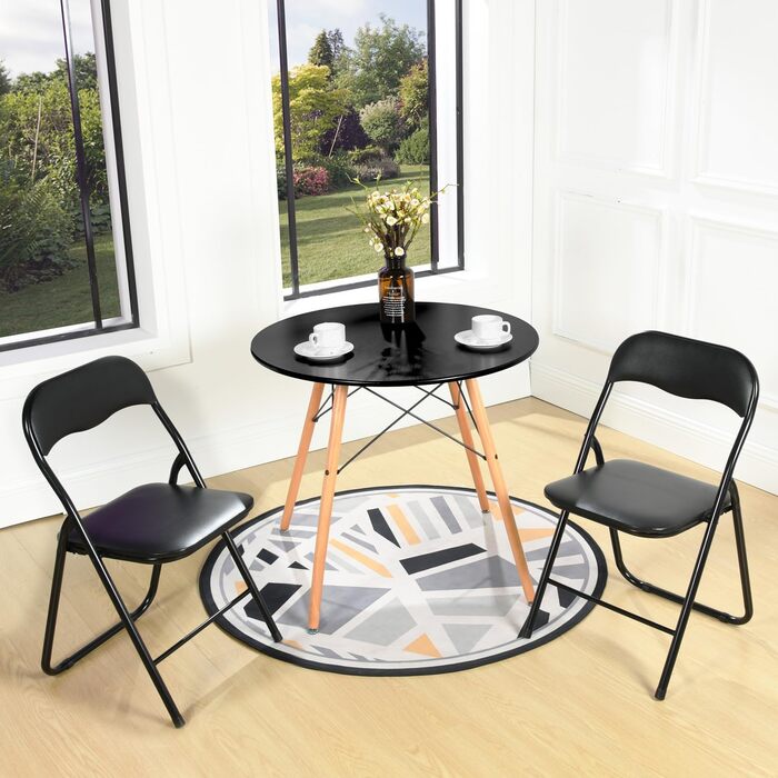 LuxNook 2 Pack PVC Folding Chair, Folding Stool with Cushion, Strong Metal Frame, Camping Chair, Foldable Chair, Office Chair, Space-Saving Desk Chair for Guest, Holds up to 150kg, 2pcs Black