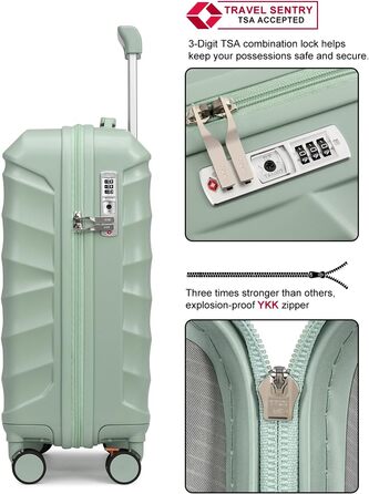 Набір валіз Sea Choice 5-ти частинний з ABS-пластику, твердий корпус, тріумф у подорожах, велика місткість, ручна поклажа, 4 колеса, TSA-замок, містить 1 сумку та 1 косметичку, колір: м'ятно-зелений
