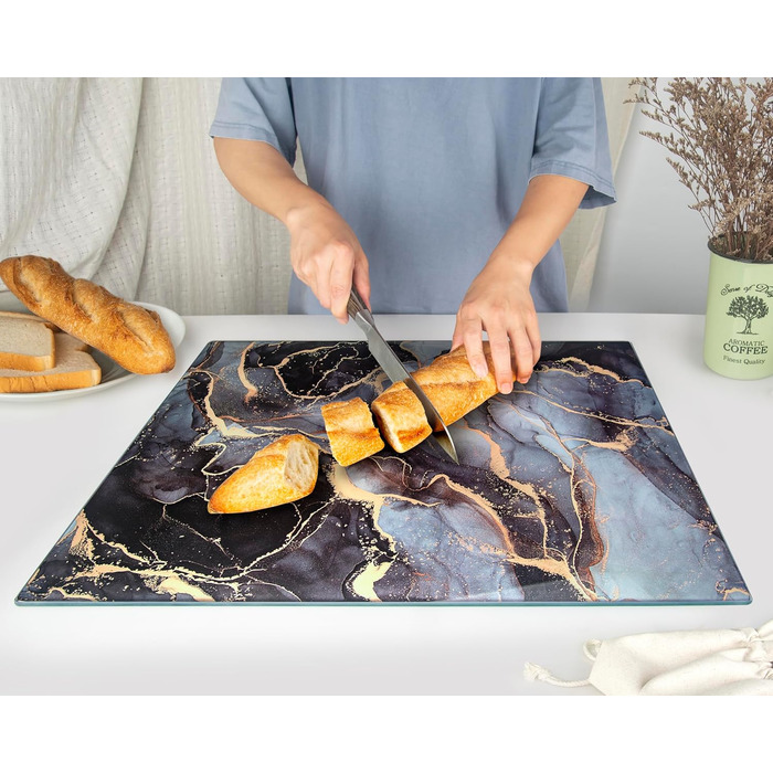 Скляна дошка для нарізання 40x30 см - гігієнічна, стійка до нагрівання та подряпин - чорна мармурова імітація, для кухні