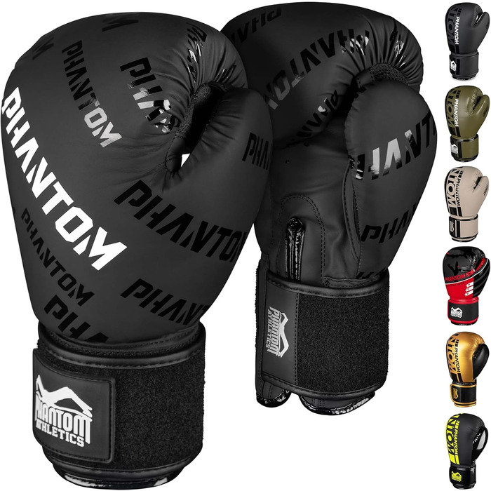 Боксерські рукавички Phantom Apex | MMA, тайський бокс | Чоловічі (Velcro, чорний, 14 Oz)