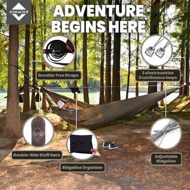 oneWind Long Ultra-Light Camping Hammock for Backpackers, Portable, Compact, Ideal for Hiking, Camping, Travel (Dark Green Double-Layer, 366cm * 140cm)