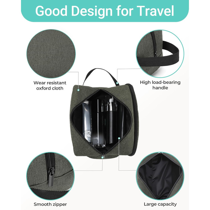 Чоловічий дорожній набір Elviros: органайзер для туалетних аксесуарів, косметичка для подорожей (зелений)