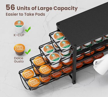 Тримач для капсул Dolce Gusto, 5-ярусний металевий ящик для капсул з тихими направляючими та антиковзними ніжками (56 капсул)