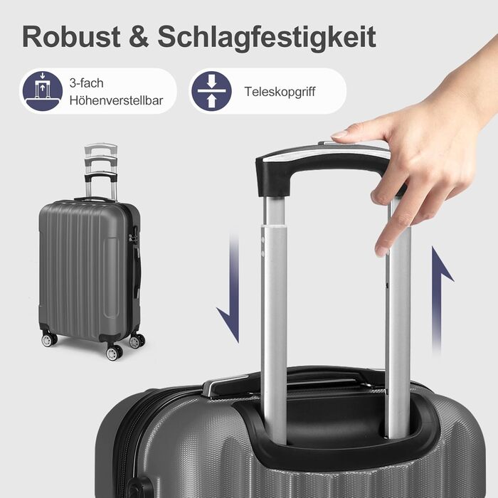 Набір валіз LEADZM 5 шт. з косметичною сумкою, жорсткий набір валіз з ABS, телескопічна ручка, ручна поклажа (Турквіс, Темно-сірий)