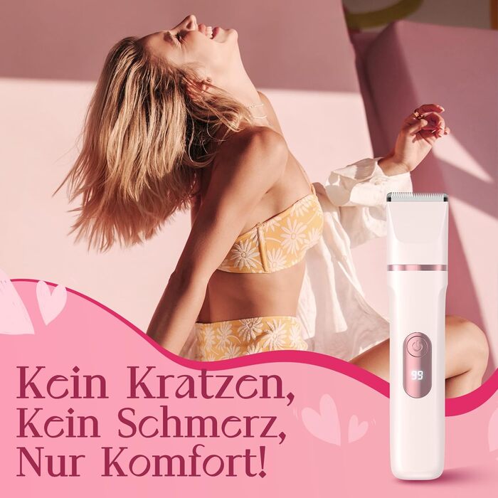 Електричний жіночий триммер 3-в-1 для тіла та інтимної зони з LED-дисплеєм, рожевий. Вологостійкий IPX7, USB-зарядка