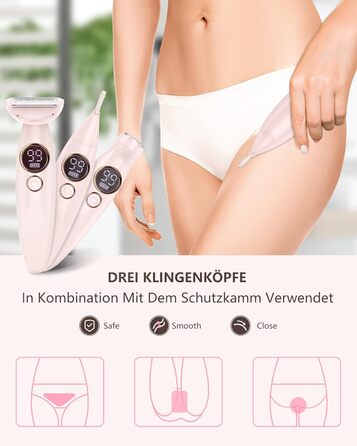 Електричний жіночий триммер 3-в-1 для тіла, обличчя, Bikinizone та ніг. Вологостійкий, USB-зарядка, білий (рожевий)