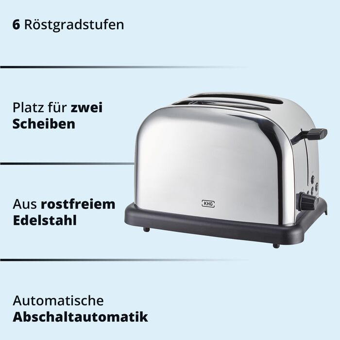 Набір для сніданку KHG: чайник та тостер, нержавіюча сталь, сріблястий, об'єм 1 л, 2 слоти, точний вилив, поворотний на 360°, 6 рівнів підсмажування, функції підігріву, розморожування та для багелів, з підспівачем для крихт