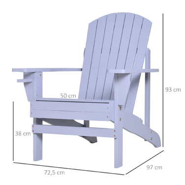 Крісло Adirondack Outsunny з підстаканником, масивне дерево, сіре, шезлонг для балкона, 72,5 x 97 x 93 см