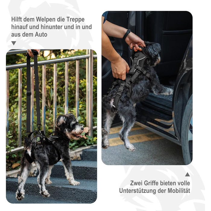 Шлейка для собак OneTigris Hopper для підтримки та реабілітації, чорна, XS (3-5 кг)