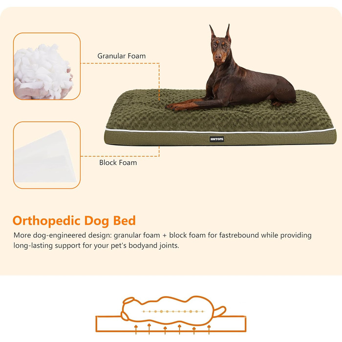 Ортопедичне ліжко для собак, килимок для собак з двоярусною конструкцією, миється, знімний кошик, 90 см для собак маленьких та середніх порід (120 x 74 x 12 см, оливковий)