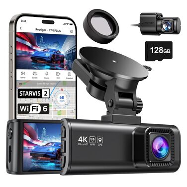 Автомобільний відеореєстратор REDTIGER F7NP 4K Starvis 2 з CPL-фільтром, GPS, Wi-Fi та картою пам'яті