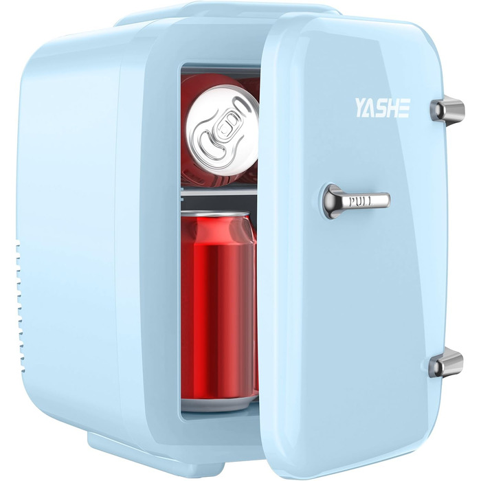 Міні-холодильник YASHE, 4 літри: для косметики, напоїв, 220V AC/ 12V DC, термоелектричне охолодження та нагрівання, білий/блакитний