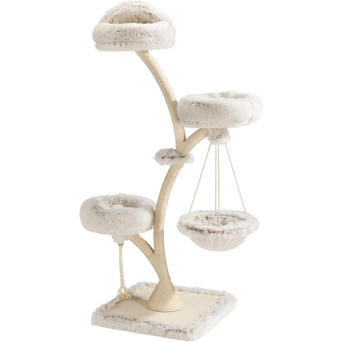Котячий будиночок-когтеточка Fudajo 169 см, 4 рівні, бежевий, з сизалю